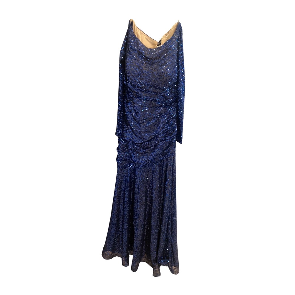 La Femme Royal Blue Sequin Ruched Mermaid Gown Formal Wedding Event Size 14